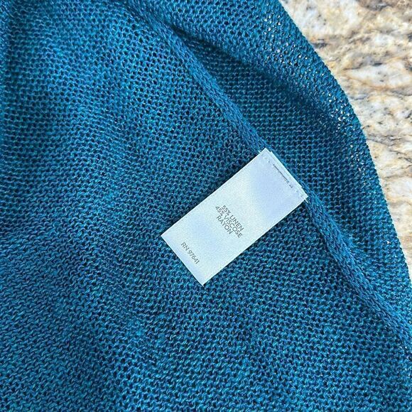 J. Jill Linen Blend Green Open Front Longline Duster Cardigan Size LP - Picture 7 of 12